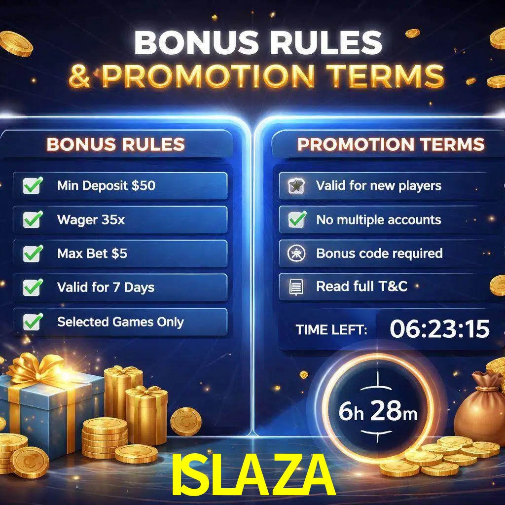 Reglas de promoción ISLAZA y condiciones de bonos explicadas visualmente